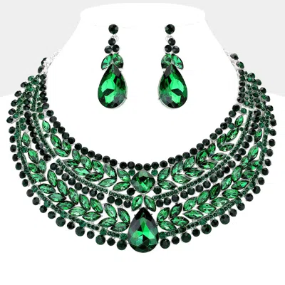 Fashnzfab Teardrop Stone Accented Marquise Round Stone Embellished Chunky Collar Evening Necklace In Green