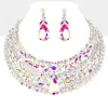 Fashnzfab Teardrop Stone Accented Marquise Round Stone Embellished Chunky Collar Evening Necklace In Pink