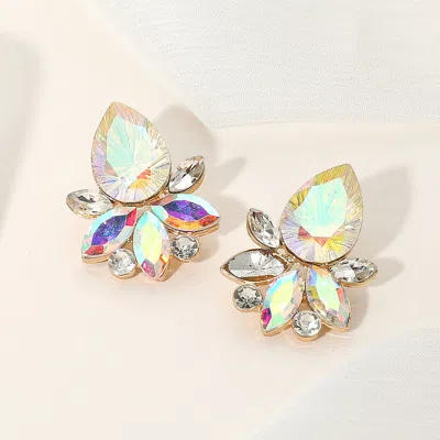 Fashnzfab Teardrop Stone Accented Marquise Stone Embellished Evening Earrings - Ab, Gold, Purple In Multi
