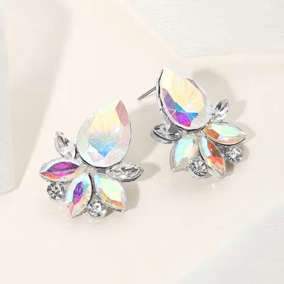 Fashnzfab Teardrop Stone Accented Marquise Stone Embellished Evening Earrings - Ab, Silver In Multi