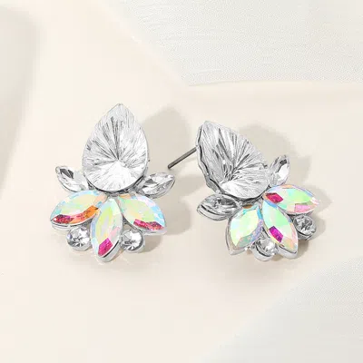 Fashnzfab Teardrop Stone Accented Marquise Stone Embellished Evening Earrings - Clear, Silver In Multi