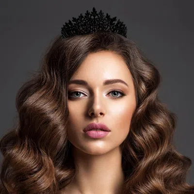 Fashnzfab Teardrop Stone Accented Marquise Stone Embellished Queen Pageant Tiara In Black