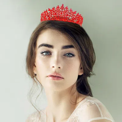 Fashnzfab Teardrop Stone Accented Marquise Stone Embellished Queen Pageant Tiara In Red