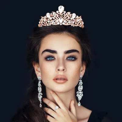 Fashnzfab Teardrop Stone Accented Pageant Princess Tiara In Gold