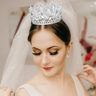 Fashnzfab Teardrop Stone Accented Queen Tiara In Silver