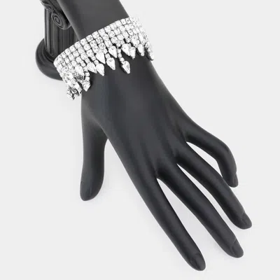 Fashnzfab Teardrop Stone Accented Rhinestone Evening Bracelet In Silver