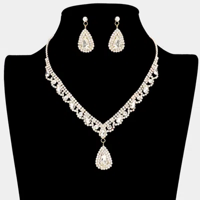 Fashnzfab Teardrop Stone Accented Rhinestone Necklace - Gold In Metallic