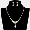 Fashnzfab Teardrop Stone Accented Rhinestone Necklace - Lt Col Topaz In Gray