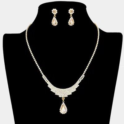 Fashnzfab Teardrop Stone Accented Rhinestone Necklace - Lt Col Topaz In Gray