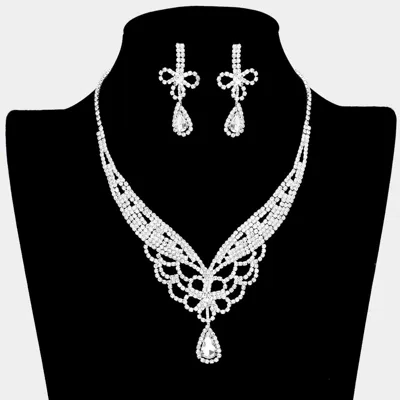 Fashnzfab Teardrop Stone Accented Rhinestone Necklace 15" + 5" L In Purple