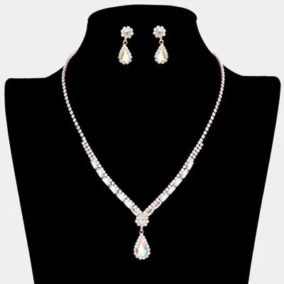 Fashnzfab Teardrop Stone Accented Rhinestone Necklace In Black