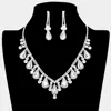 Fashnzfab Teardrop Stone Accented Rhinestone Necklace In Metallic