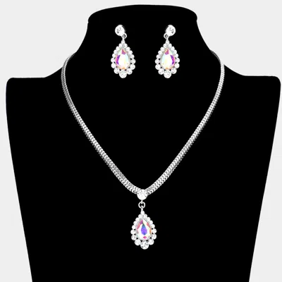 Fashnzfab Teardrop Stone Accented Rhinestone Necklace In Multi