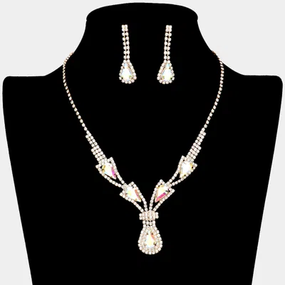 Fashnzfab Teardrop Stone Accented Rhinestone Necklace In Multi