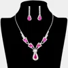 Fashnzfab Teardrop Stone Accented Rhinestone Necklace In Pink