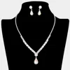 Fashnzfab Teardrop Stone Accented Rhinestone Necklace In Silver