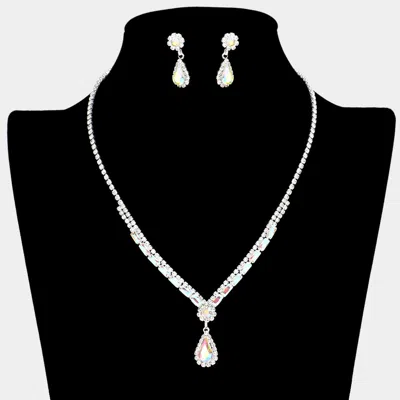Fashnzfab Teardrop Stone Accented Rhinestone Necklace In Silver