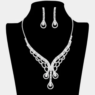 Fashnzfab Teardrop Stone Accented Rhinestone Necklace In Silver