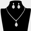 Fashnzfab Teardrop Stone Accented Rhinestone Necklace In Silver