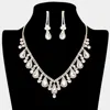 Fashnzfab Teardrop Stone Accented Rhinestone Necklace In Silver