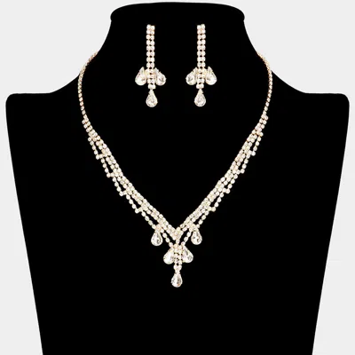 Fashnzfab Teardrop Stone Accented Rhinestone Paved Necklace In Gold