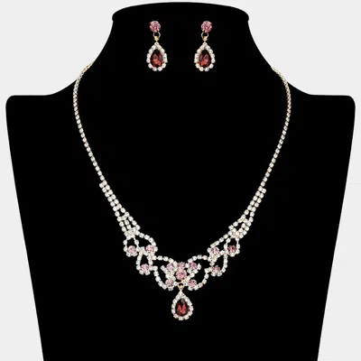 Fashnzfab Teardrop Stone Accented Rhinestone Paved Necklace In Silver