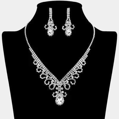 Fashnzfab Teardrop Stone Accented Rhinestone Paved V Shaped Necklace In Multi