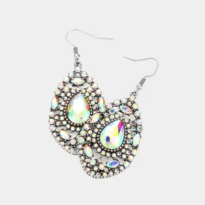 Fashnzfab Teardrop Stone Accented Stone Paved Teardrop Dangle Earrings In Metallic