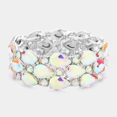 Fashnzfab Teardrop Stone Accented Stretch Evening Bracelet Ab, Silver In Multi