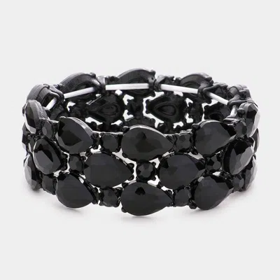 Fashnzfab Teardrop Stone Accented Stretch Evening Bracelet In Black