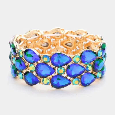 Fashnzfab Teardrop Stone Accented Stretch Evening Bracelet Blue