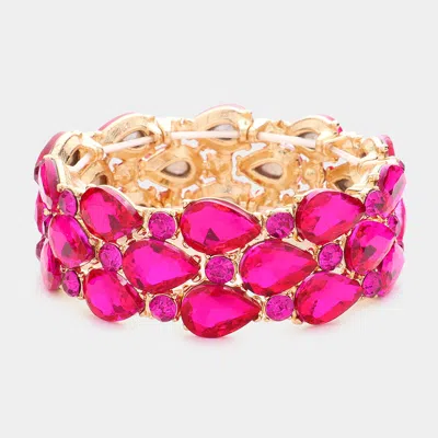 Fashnzfab Teardrop Stone Accented Stretch Evening Bracelet Fuchsia In Pink