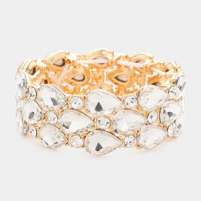 Fashnzfab Teardrop Stone Accented Stretch Evening Bracelet Gold