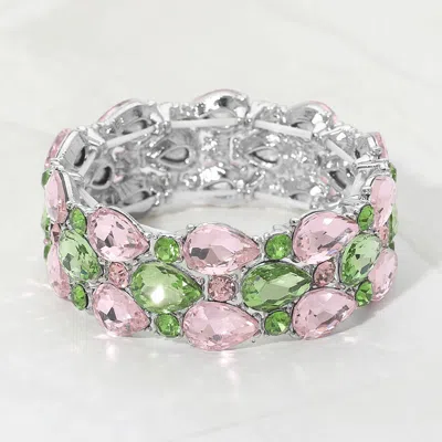 Fashnzfab Teardrop Stone Accented Stretch Evening Bracelet In Gray