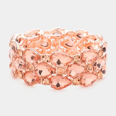 Fashnzfab Teardrop Stone Accented Stretch Evening Bracelet Peach In Pink