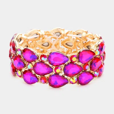 Fashnzfab Teardrop Stone Accented Stretch Evening Bracelet Purple In Pink