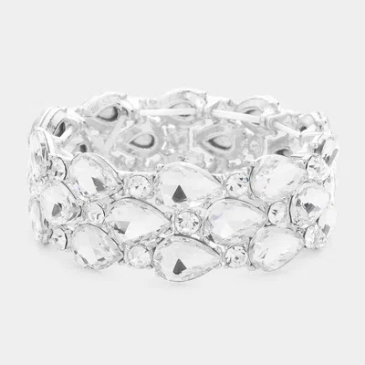 Fashnzfab Teardrop Stone Accented Stretch Evening Bracelet Silver