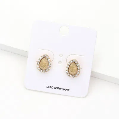 Fashnzfab Teardrop Stone Accented Stud Earrings In Gold
