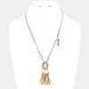 Fashnzfab Teardrop Stone Accented Tassel Pendant Necklace In Blue