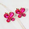 Fashnzfab Teardrop Stone Butterfly Evening Earrings - Fuchsia In Pink