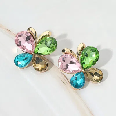 Fashnzfab Teardrop Stone Butterfly Evening Earrings - Multi