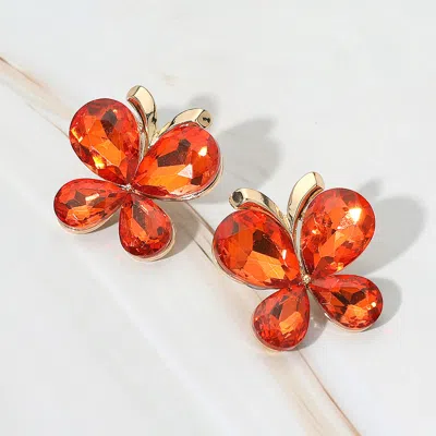 Fashnzfab Teardrop Stone Butterfly Evening Earrings - Orange