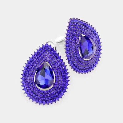 Fashnzfab Teardrop Stone Center Evening Clip On Earrings In Blue