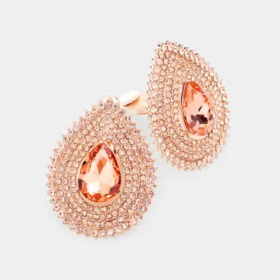 Fashnzfab Teardrop Stone Center Evening Clip On Earrings In Pink