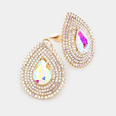 Fashnzfab Teardrop Stone Center Evening Clip On Earrings In Purple