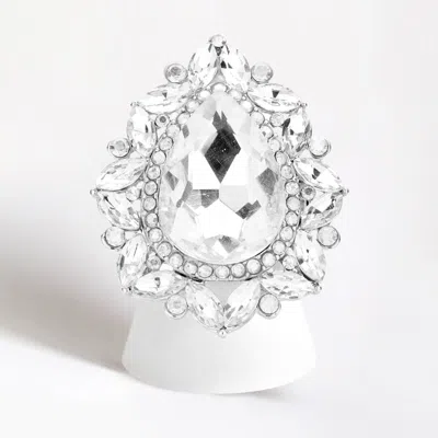 Fashnzfab Teardrop Stone Centered Round Marquise Stone Trimmed Stretch Ring In Silver