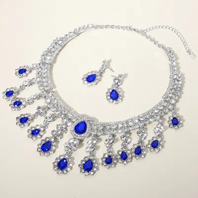 Fashnzfab Teardrop Stone Chandelier Evening Necklace In Multi