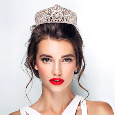 Fashnzfab Teardrop Stone Cluster Accent Intricate Design Crown Tiara In Metallic