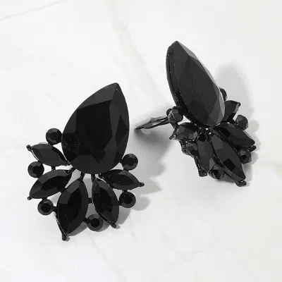 Fashnzfab Teardrop Stone Cluster Accent Marquise Stone Embellished Evening Clip On Earrings In Black