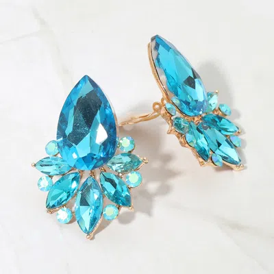 Fashnzfab Teardrop Stone Cluster Accent Marquise Stone Embellished Evening Clip On Earrings In Blue
